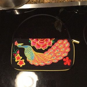 Peacock design Clutch,Black, with peacock design, zippered inside an outside